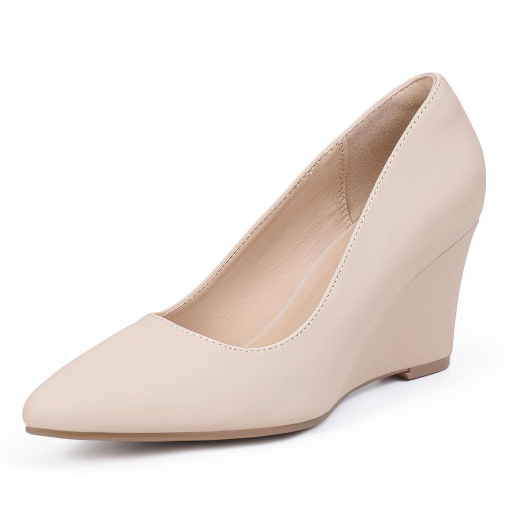 Nude Closed Toe  Low Heel Pointed Toe Wedge Shoes, Size 6, SL1-190S001